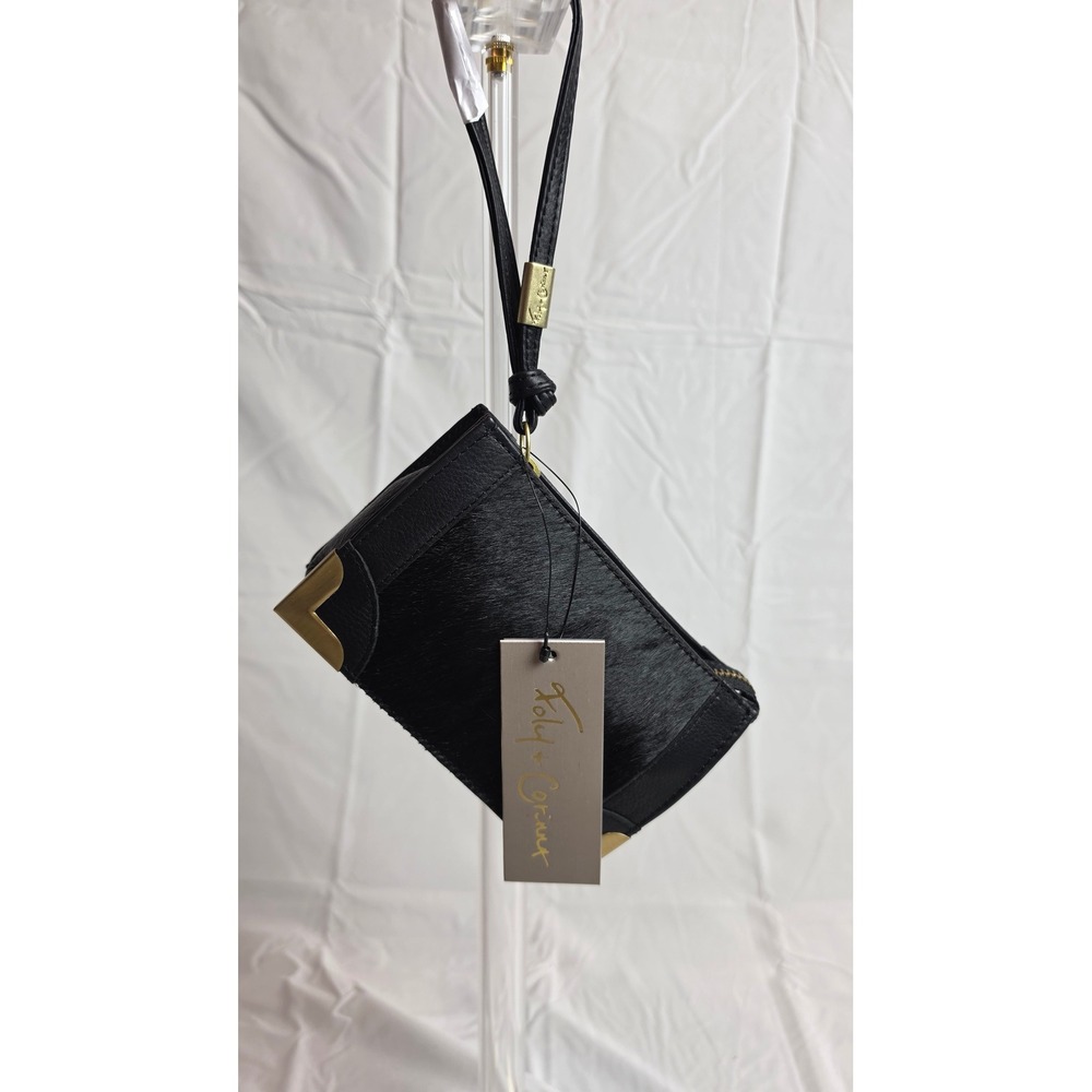Foley & Corinna Black Calf Hair Leather Framed Wristlet Pouch FC166099 NWT